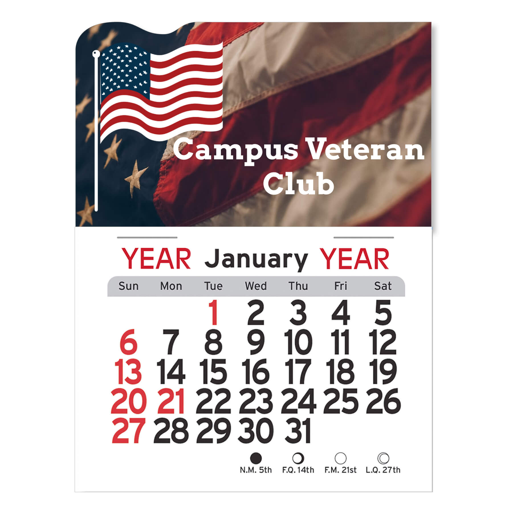 1073            - Adhesive Peel-N-Stick® Calendar - American Flag                       